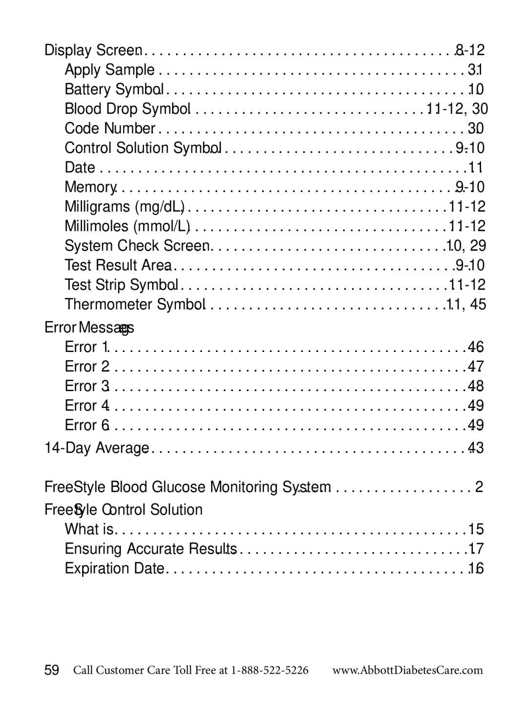 Abbott Diabetes Care Blood Glucose Monitor manual Call Customer Care Toll Free at 